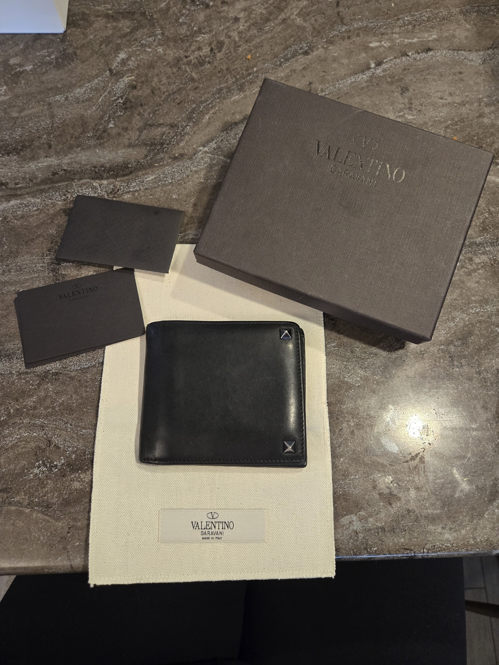 Valentino Black Leather Men's Wallet with Stud Accents